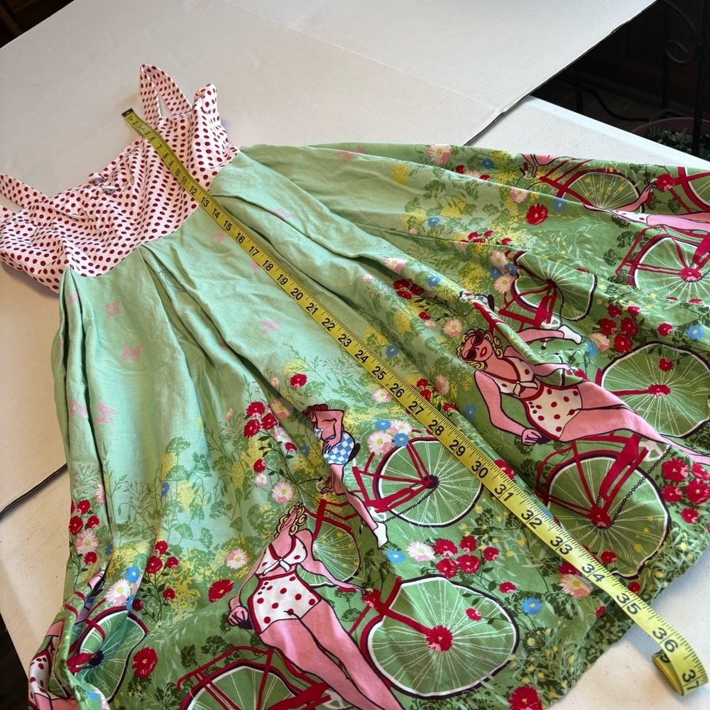 Retro Pin Up Rockabilly Polka Dot Dress Novelty Skirt Bicycles Medium 6 - Picture 12 of 15